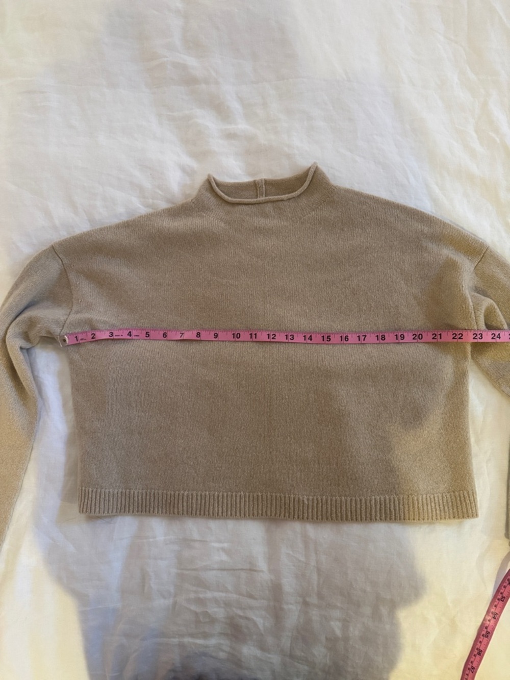 100% CASHMERE Neutral Cropped Crewneck Sweater long sleeved - Picture 7 of 11
